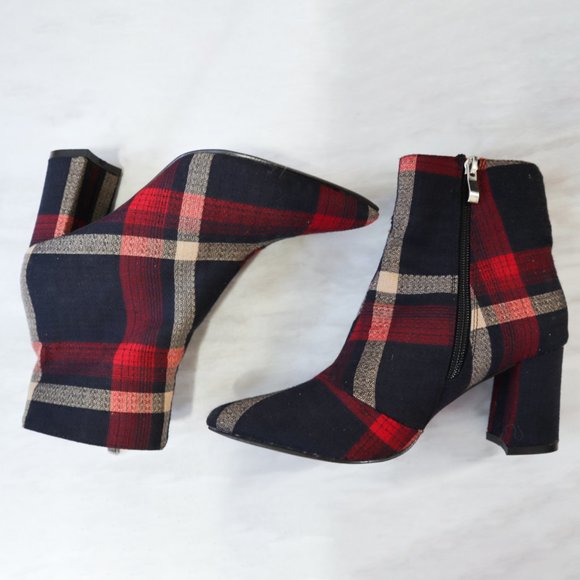 Blue Vanilla Checkered Ankle Booties